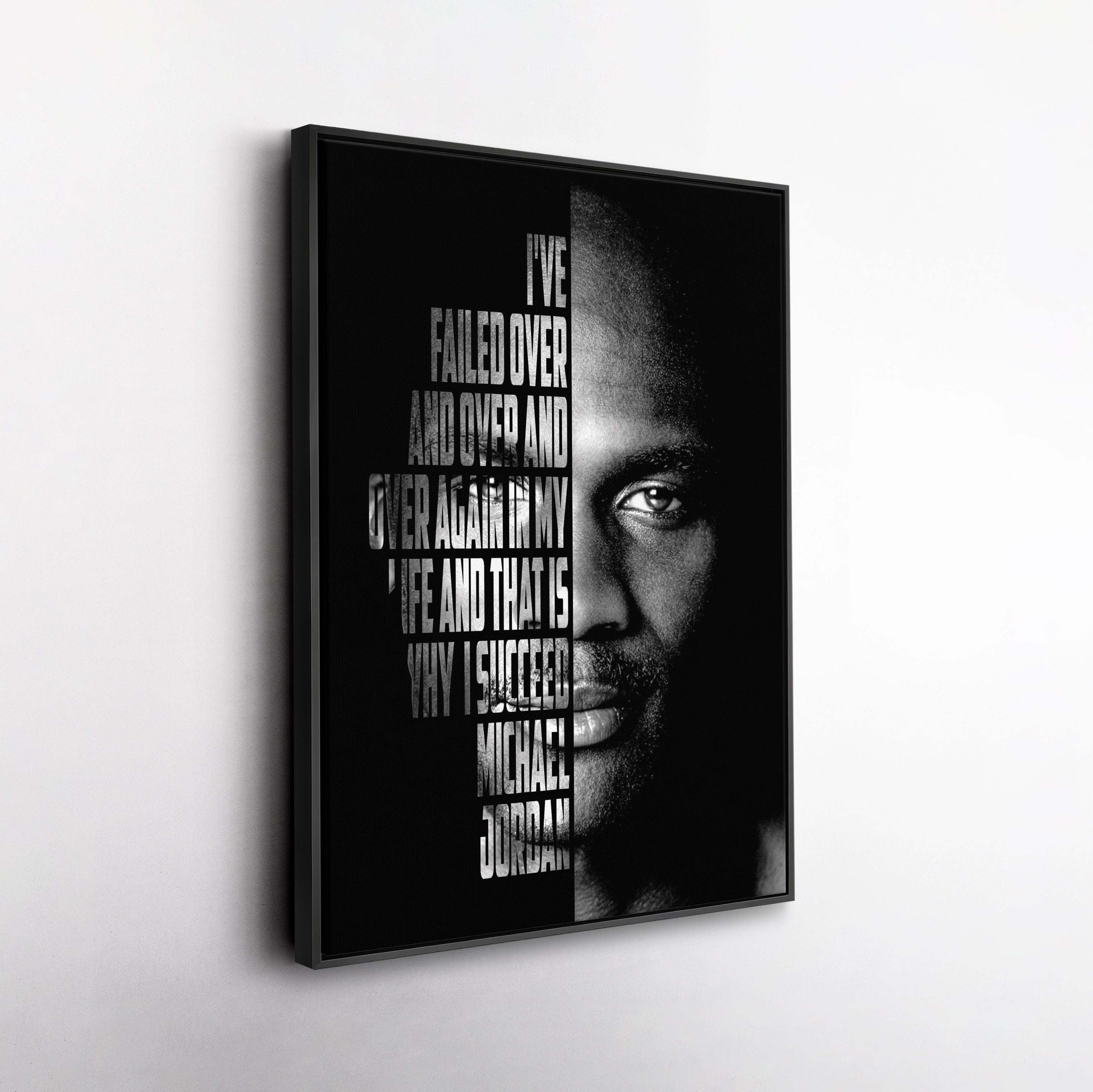 Michael Jordan Face Canvas Art - Motivational NBA Poster Wall Decor CanvasBlackArt