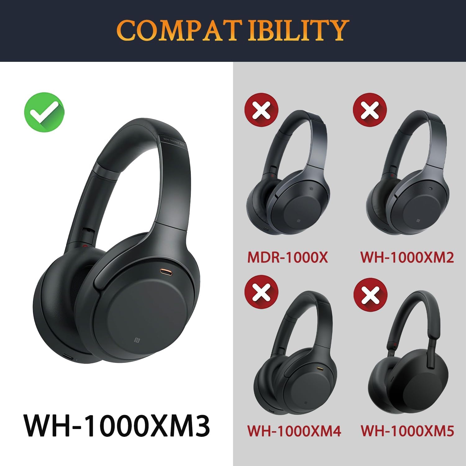 CS Upgraded Replacement Ear Pad Cushions for Sony WH-1000XM3 Headphones | Cooling Gel CentralSound