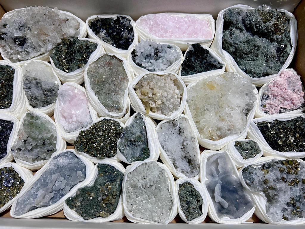 Bolivian Minerals Crystal Mixed Collection (Large 15x10 Inch Flat) Pyrite Sphalerite Galena Quartz Pink Mangano Calcite Amazing Crystals