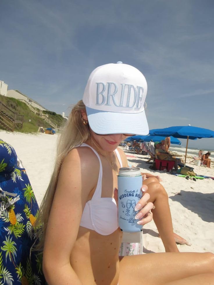 xo, Fetti White + Blue Bride Trucker Hat | Bachelorette Accessory, Bridal Headwear, Bach Party Decorations, Bridesmaid Gift, Wedding Cap 7DAY'S
