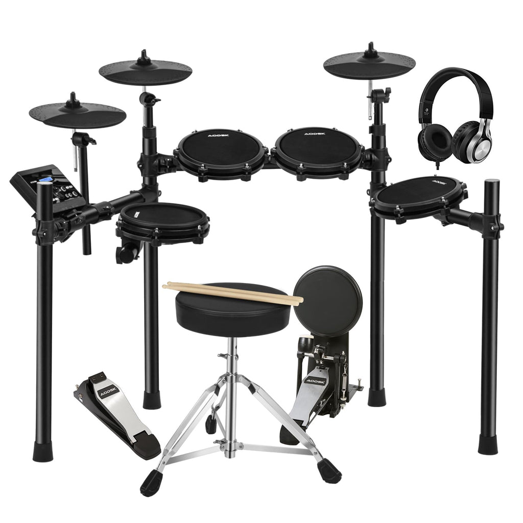 AODSK Electric Drum Set with Quiet Mesh Pads,Electronic Drum for Beginner,USB MIDI,Throne,Headphones,Sticks, Included 15 Kits and 195 Sounds (AED-403-Teenagers Beginners) MindFreakArtistry