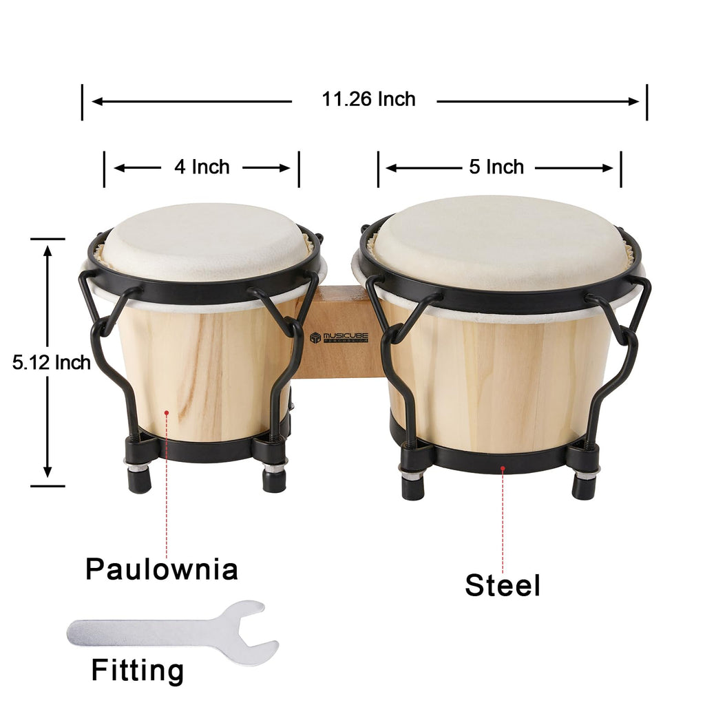 MUSICUBE Bongo Drum Set, 6” and 7” Percussion Instrument, Wooden and Metal Drum for Adult Kids Beginners Professionals with Tuning Wrench MindFreakArtistry