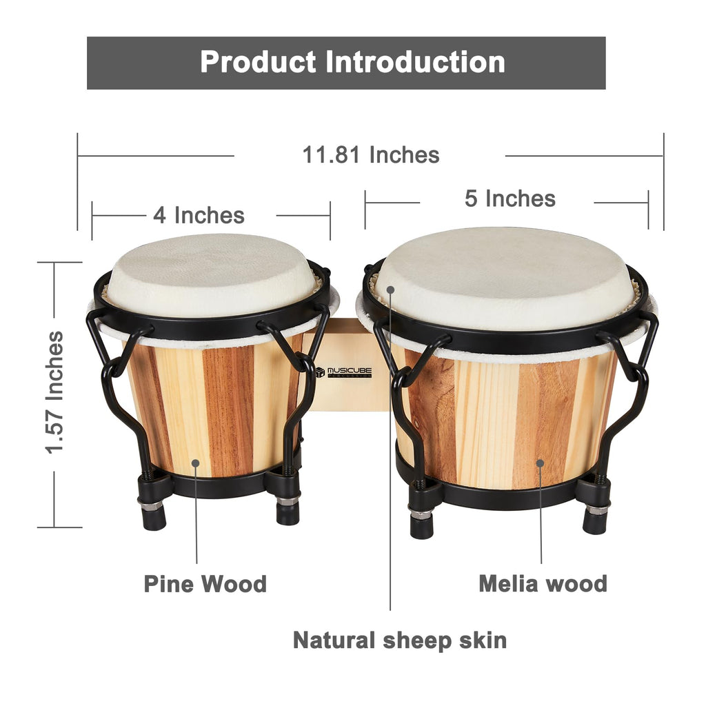 MUSICUBE Bongo Drum Set, 6” and 7” Percussion Instrument, Wooden and Metal Drum for Adult Kids Beginners Professionals with Tuning Wrench MindFreakArtistry