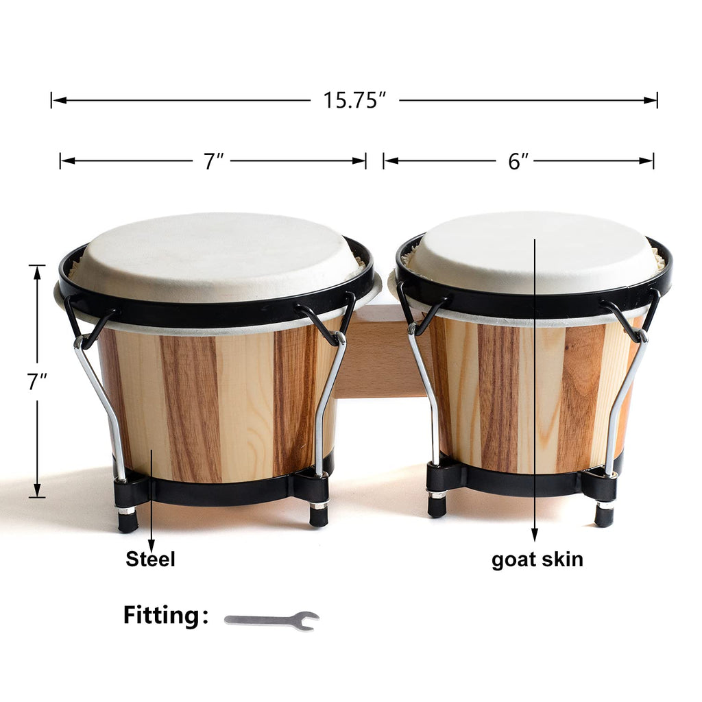 MUSICUBE Bongo Drum Set, 6” and 7” Percussion Instrument, Wooden and Metal Drum for Adult Kids Beginners Professionals with Tuning Wrench MindFreakArtistry
