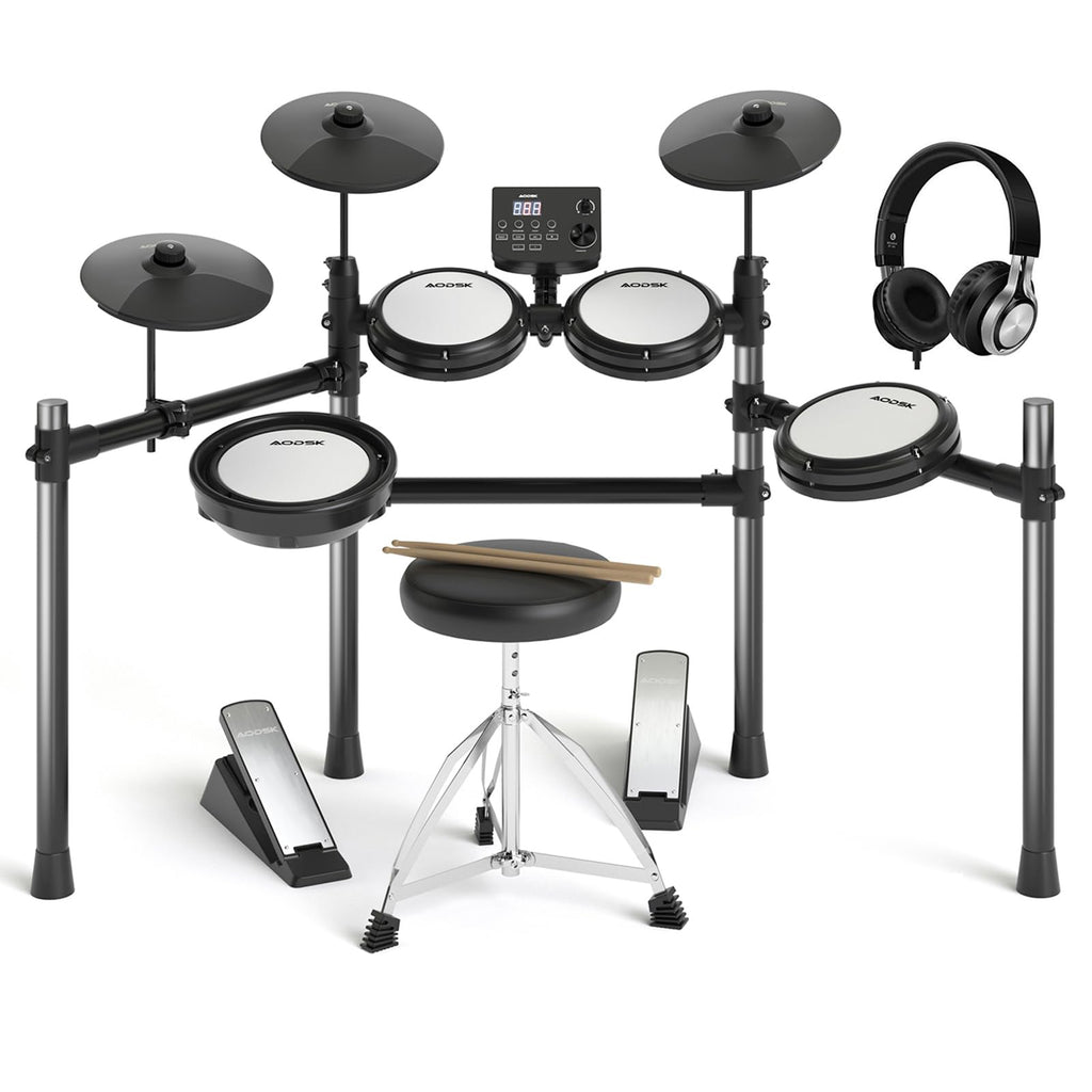 AODSK Electric Drum Set with Quiet Mesh Pads,Electronic Drum for Beginner,USB MIDI,Throne,Headphones,Sticks, Included 15 Kits and 195 Sounds (AED-403-Teenagers Beginners) MindFreakArtistry