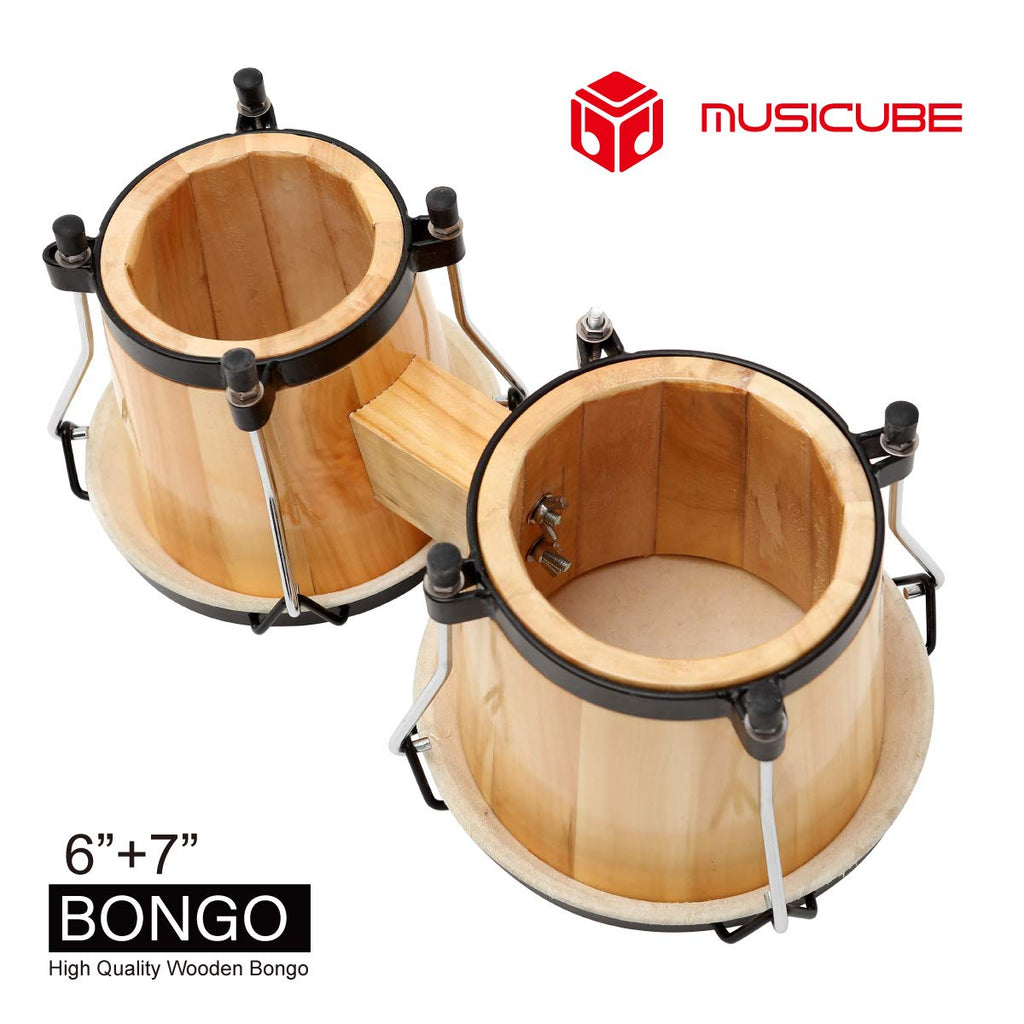 MUSICUBE Bongo Drum Set, 6” and 7” Percussion Instrument, Wooden and Metal Drum for Adult Kids Beginners Professionals with Tuning Wrench MindFreakArtistry