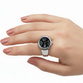 Silver Tone Stretch Ring Watch Black Round Dial Fashion Hut Jewelry