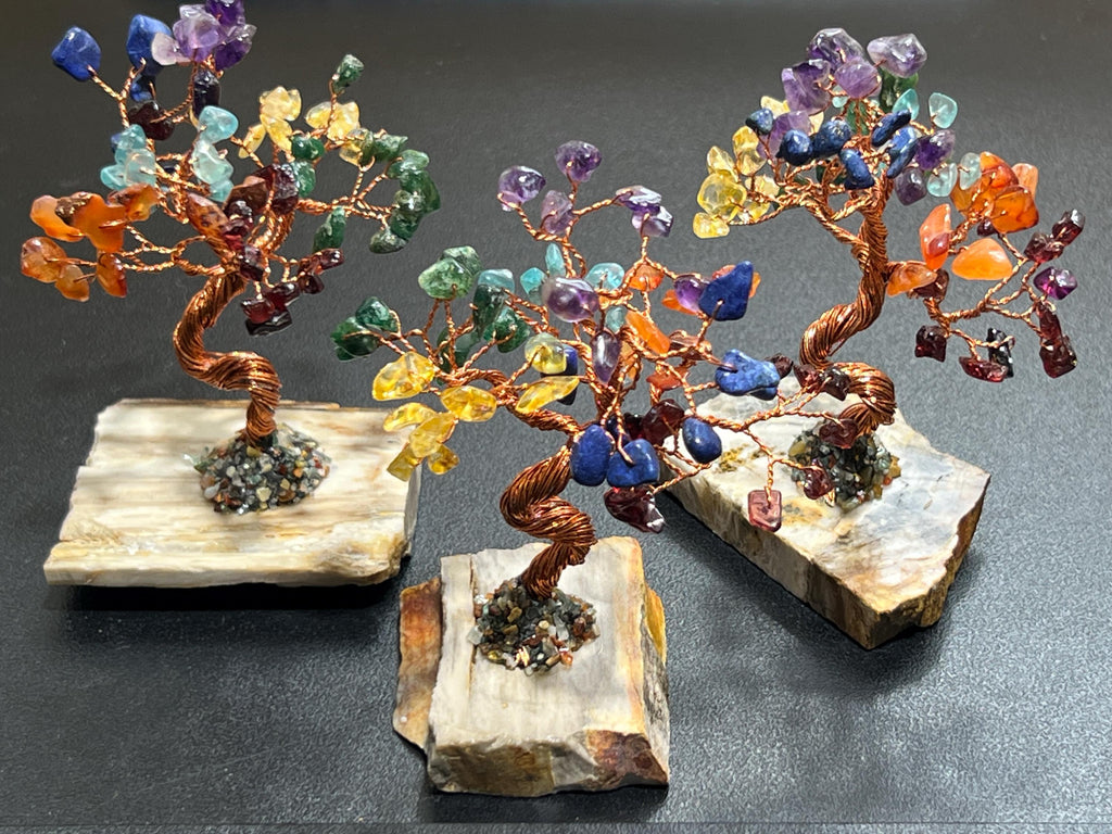 Gemstone Crystal Bonsai Tree (7-Stones)(Petrified Wood Base Carving) Wholesale Amazing Crystals