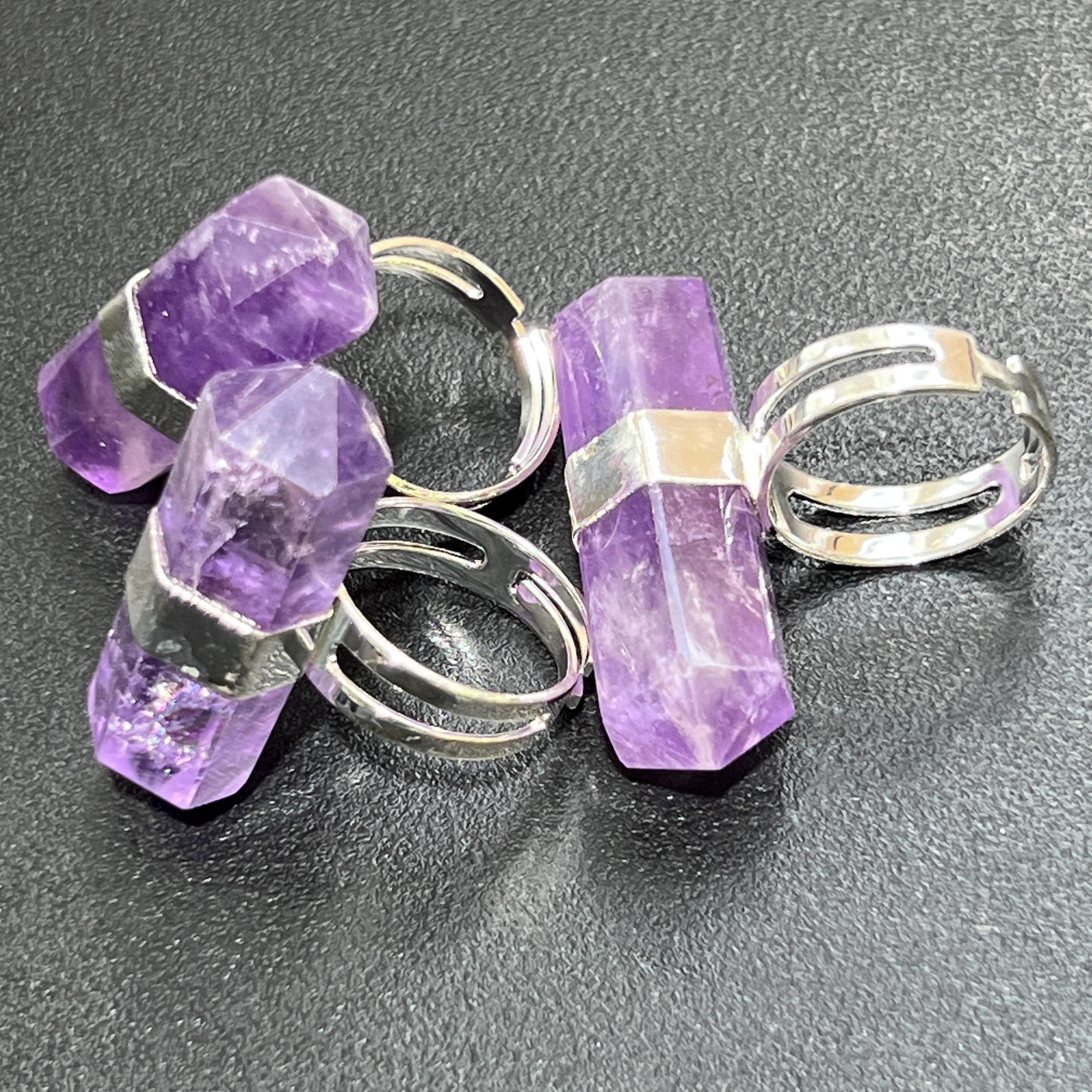 Amethyst Crystal Point Adjustable Ring (Silver Plated) Costume Jewelry Supply Amazing Crystals