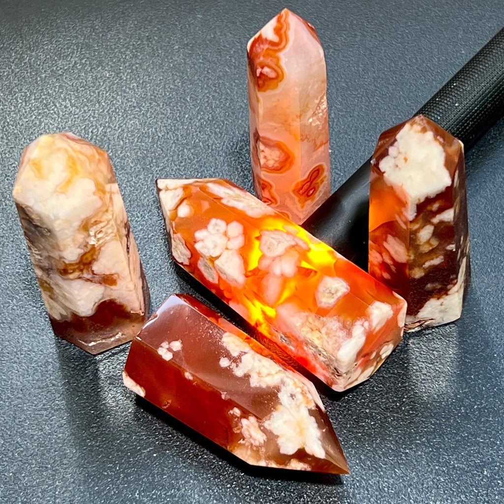 Red Carnelian Flower Agate Point Tower Carving Gemstone Home Decor Supply Amazing Crystals