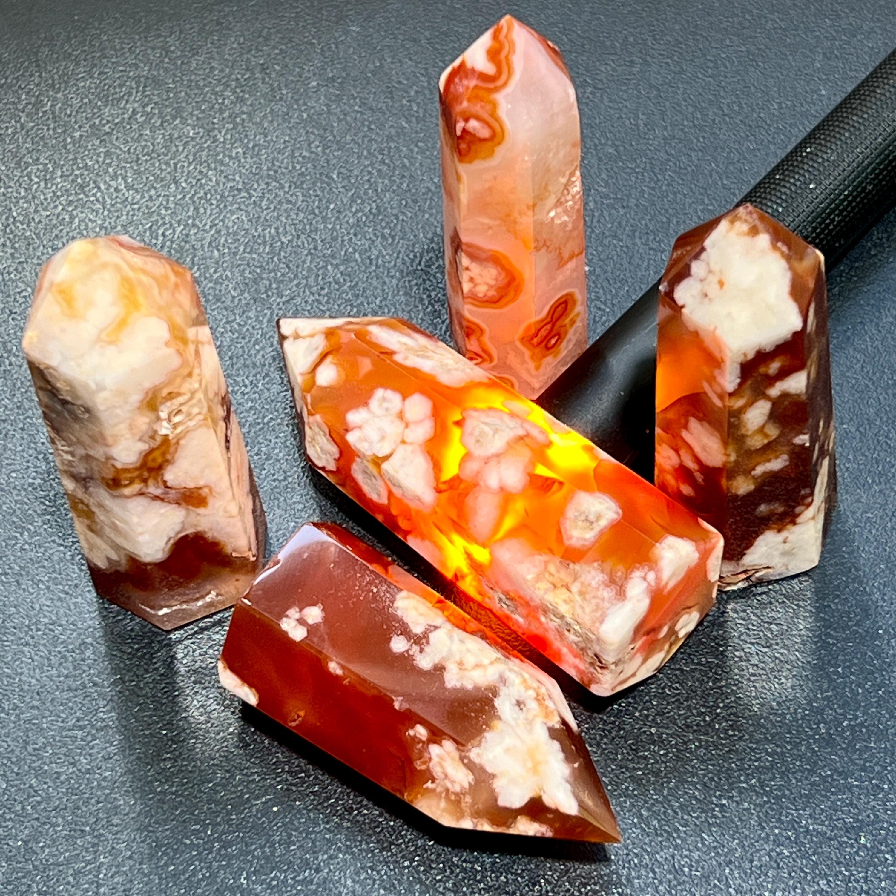 Red Carnelian Flower Agate Point Tower Carving Gemstone Home Decor Supply Amazing Crystals
