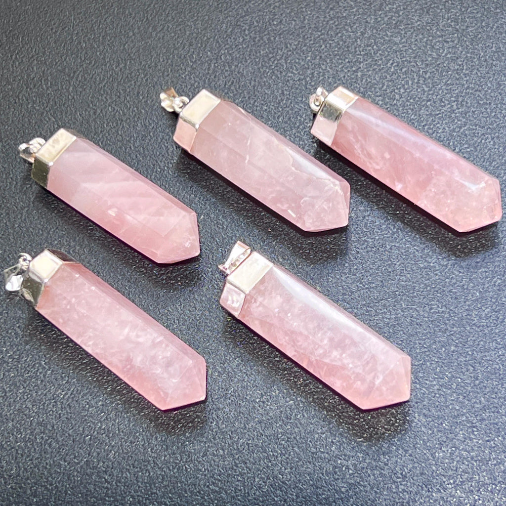 Pink Rose Quartz Crystal Point Faceted Pendant (Silver Plated) Amazing Crystals