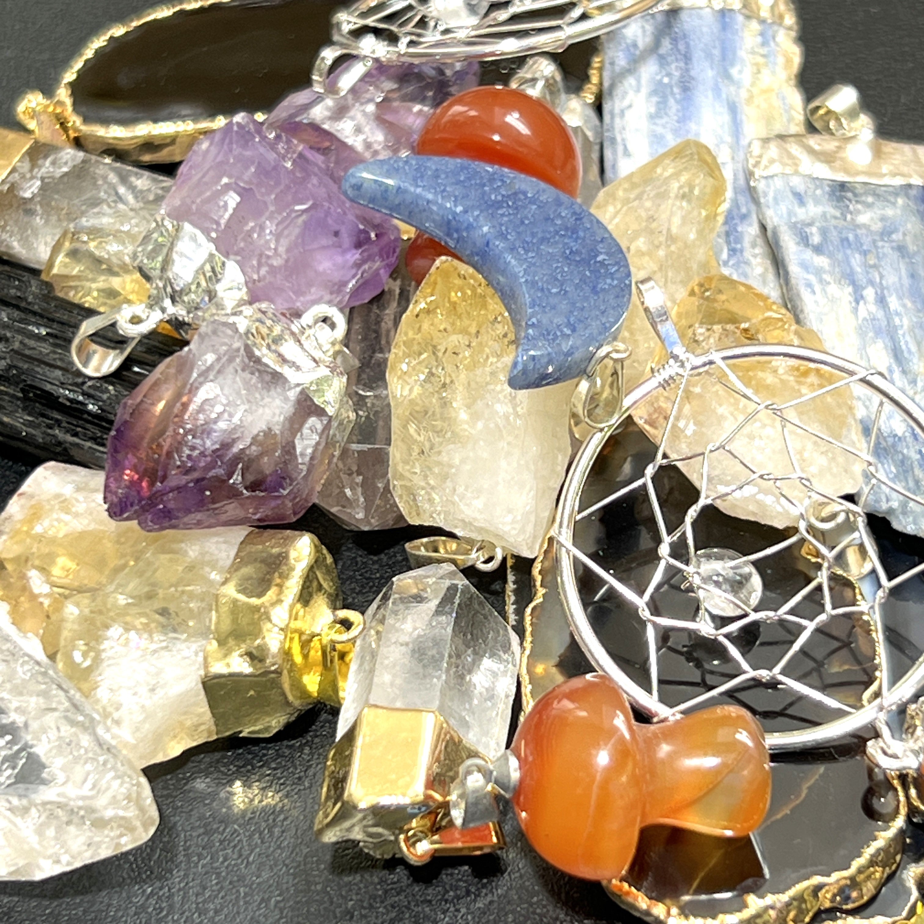 Crystal Pendant Mystery Mix (10 pcs) Raw Gemstone Jewelry Amethyst Quartz Citrine Variety Necklace Wholesale Lot Amazing Crystals
