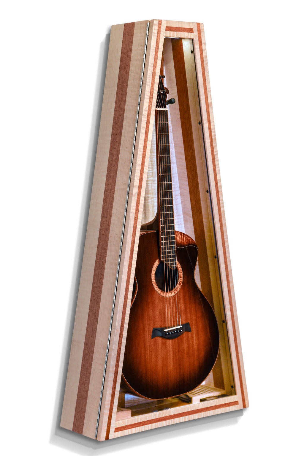 ClimaCase Triangle Humidor - Flamed Maple with Mahogany Acoustic Remedy Cases