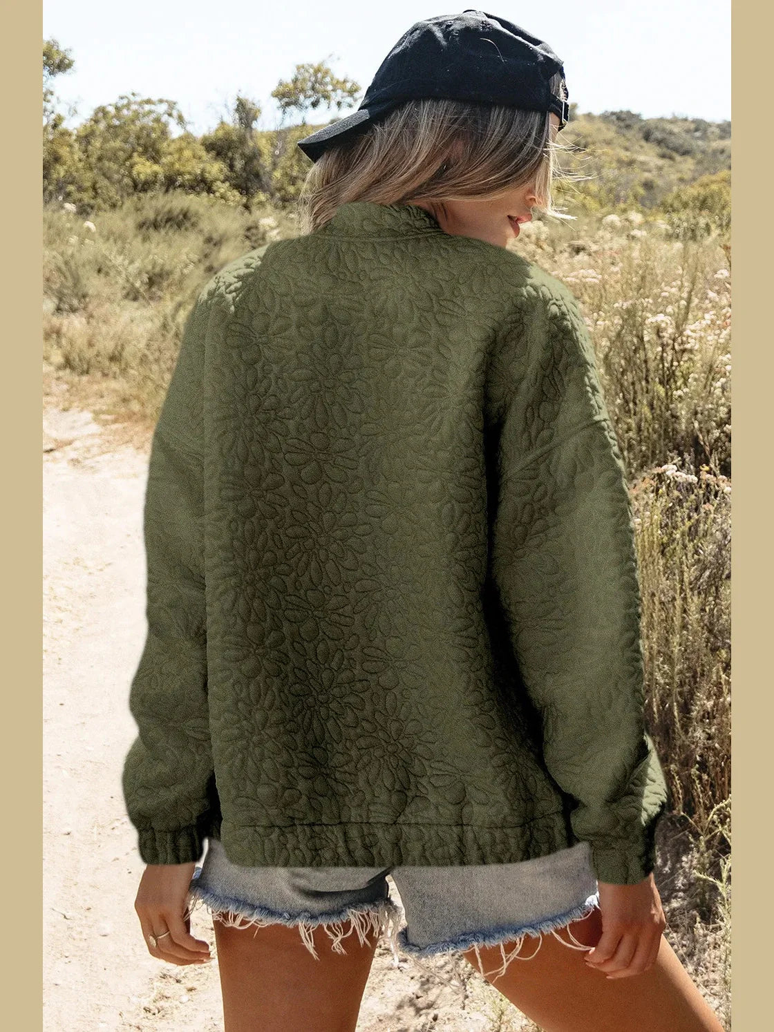 Baseball Collar Floral Quilted Jacket NicholesGifts