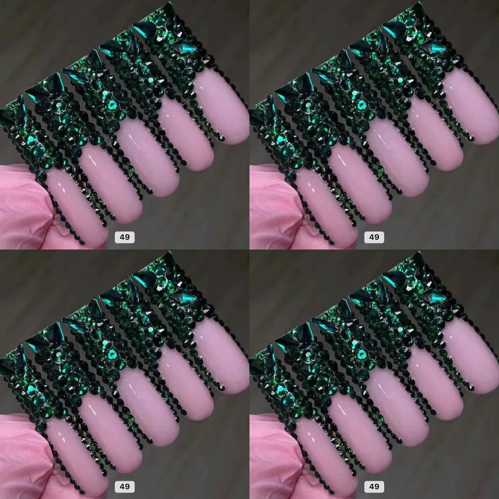 Green crystal long press on nails HOL stores