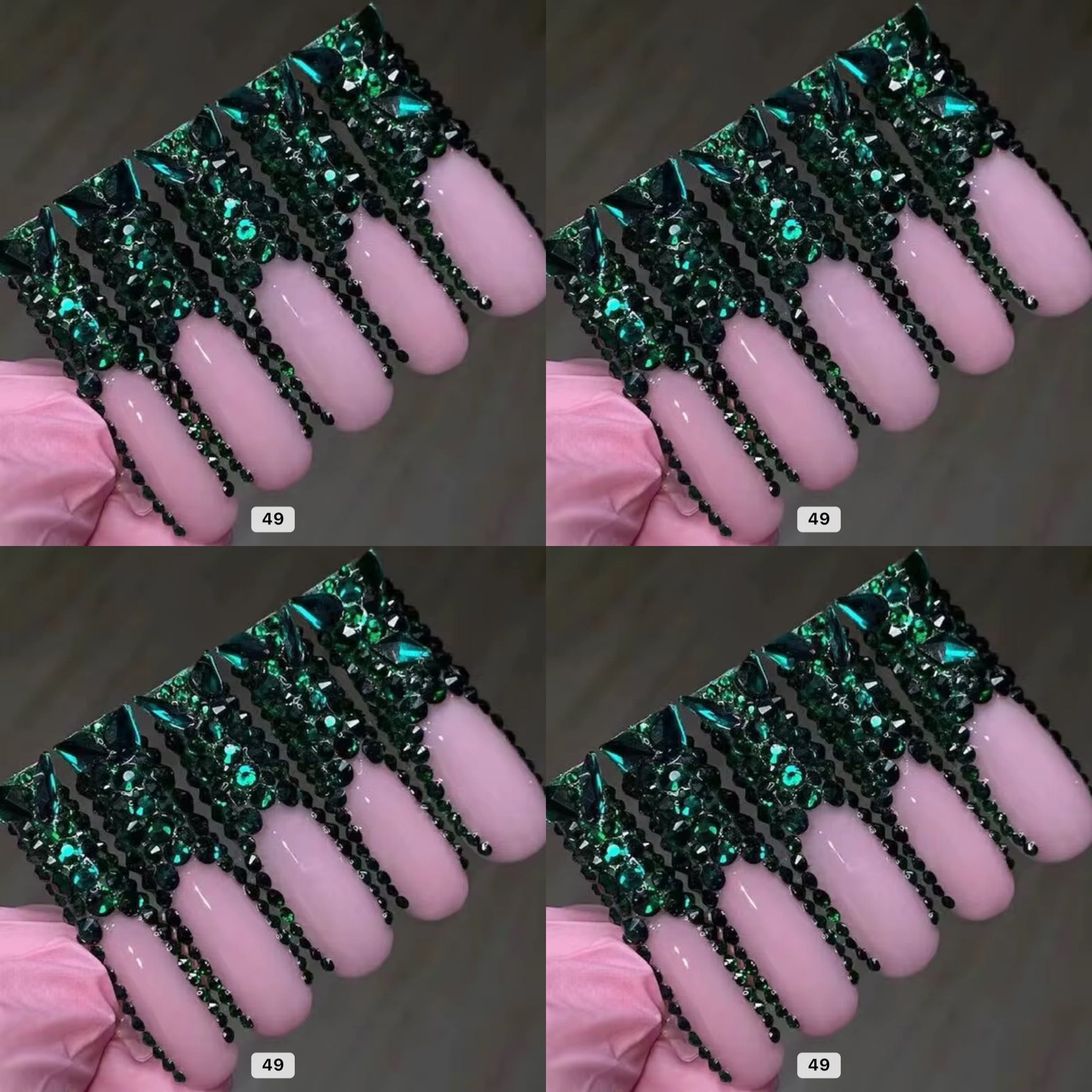 Green crystal long press on nails HOL stores