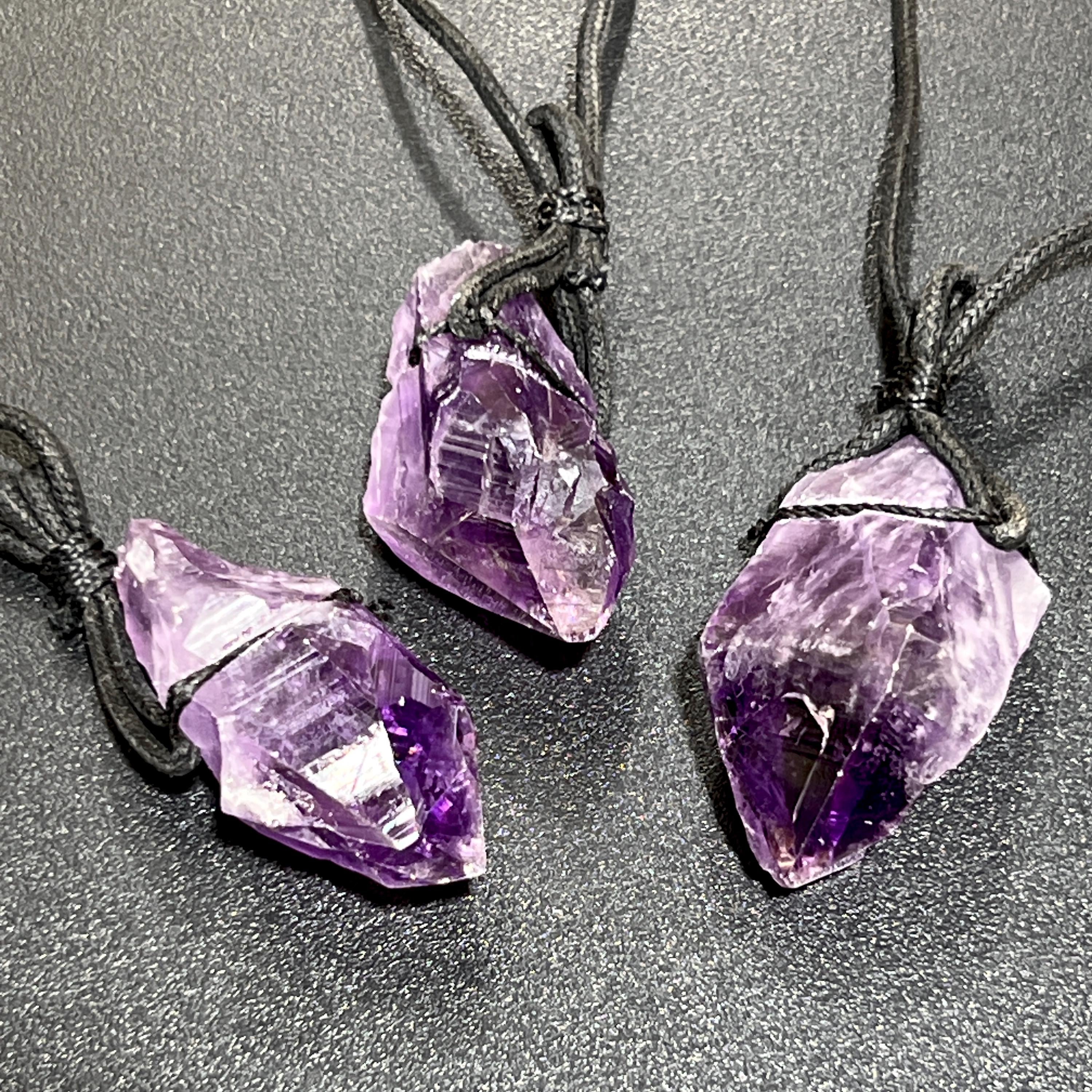 Large Dark Amethyst Crystal Raw Point Necklace (24 Inch Black Cord) Gemstone Jewelry Pendant Amazing Crystals