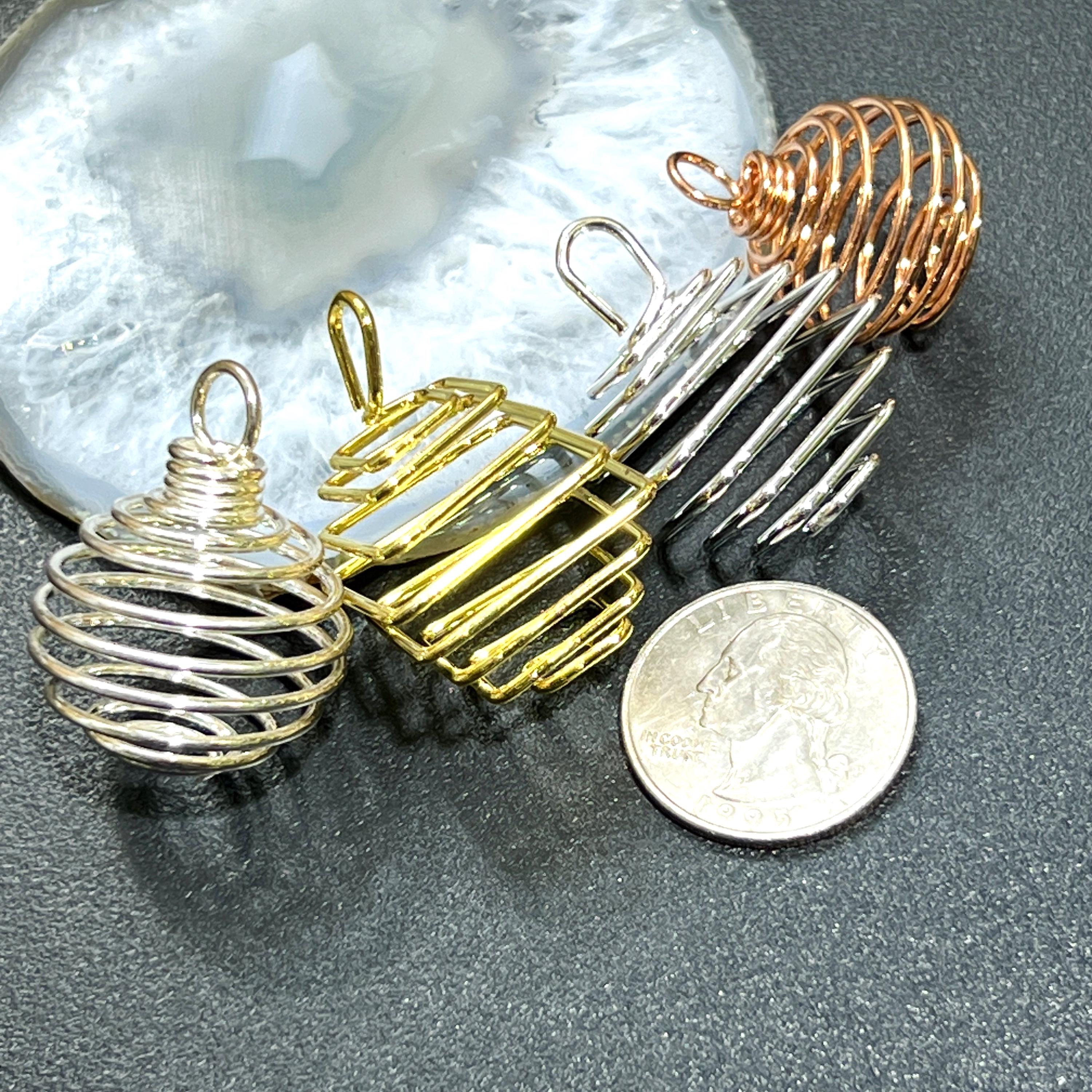 Crystal Gem Holder Spiral Cage Pendants (Silver, Gold, or Copper Plated) Circle Square Wholesale Amazing Crystals