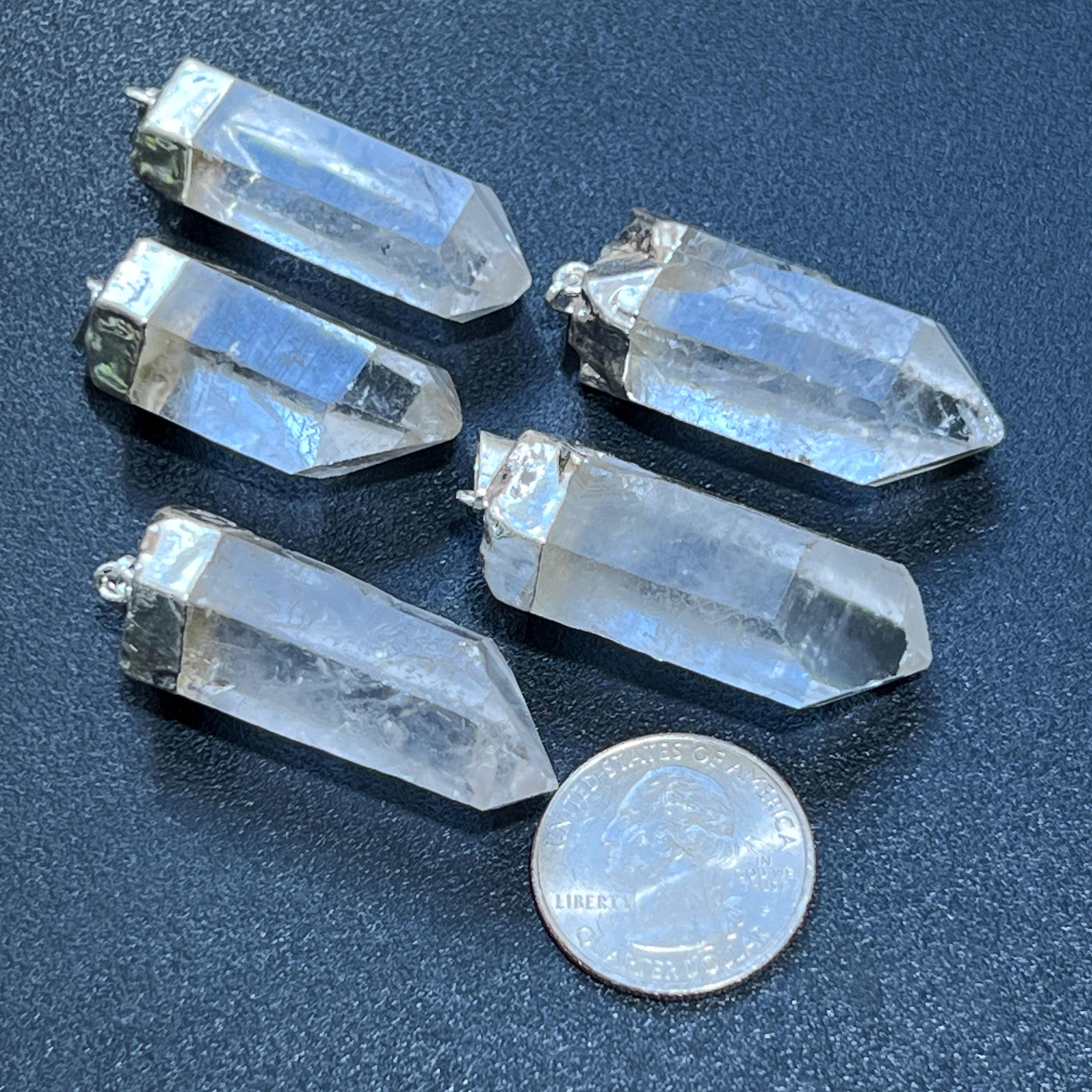 Quartz Crystal Point Pendant (Silver Plated) Gemstone Jewelry Necklace Charm Supply Amazing Crystals
