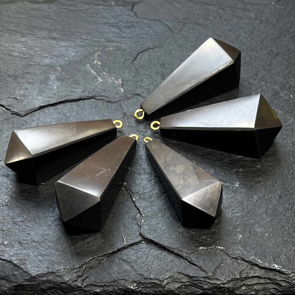 Black Shungite Pendulum Crystal Point Pendant Amazing Crystals