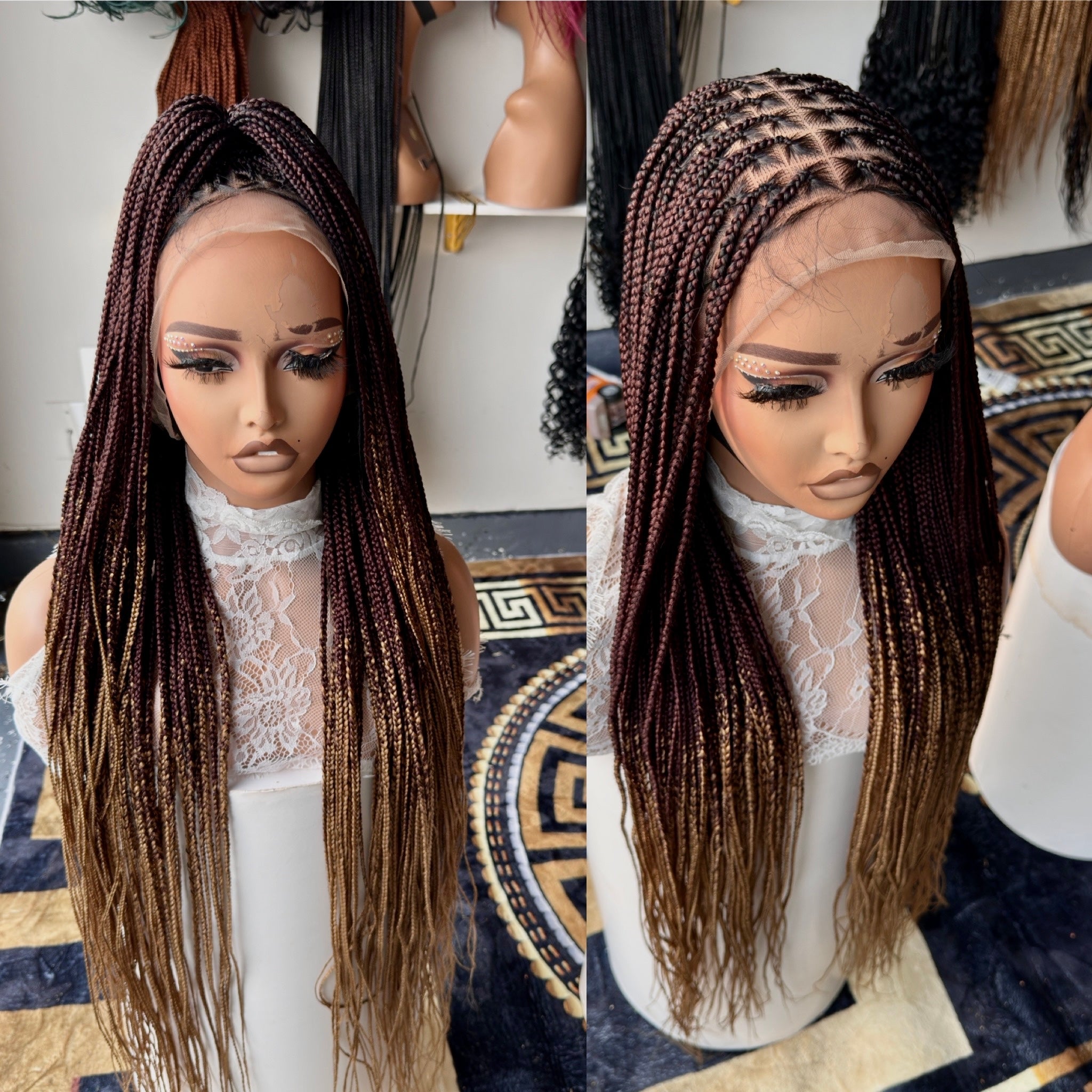 Black with brown tips 20inches knotless braids HOL stores