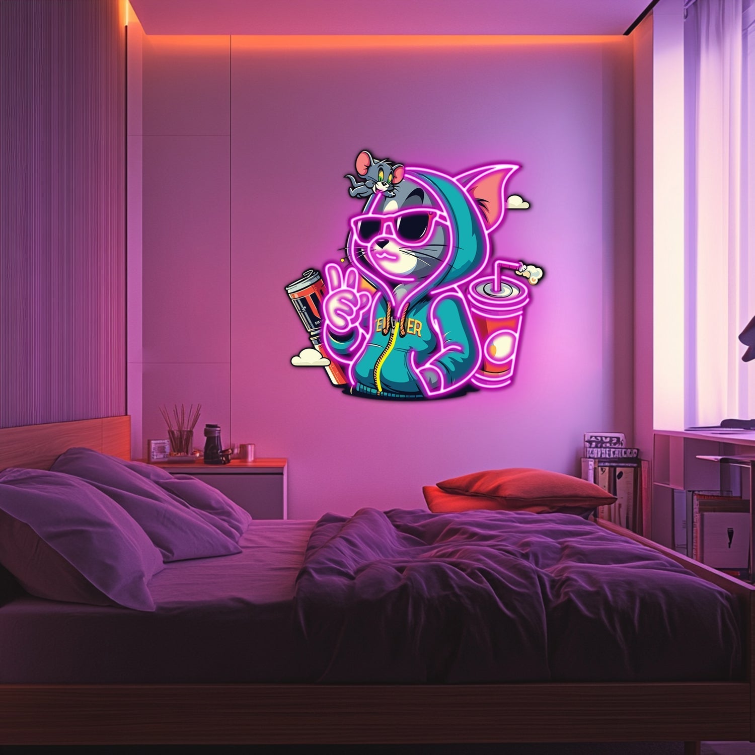 UV Printed Tom and Jerry Neon Wall Art- LV0052 Liviqon.co