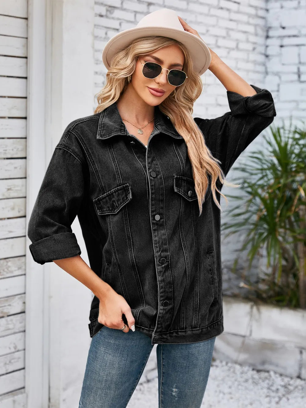 Button Up Long Sleeve Denim Jacket NicholesGifts