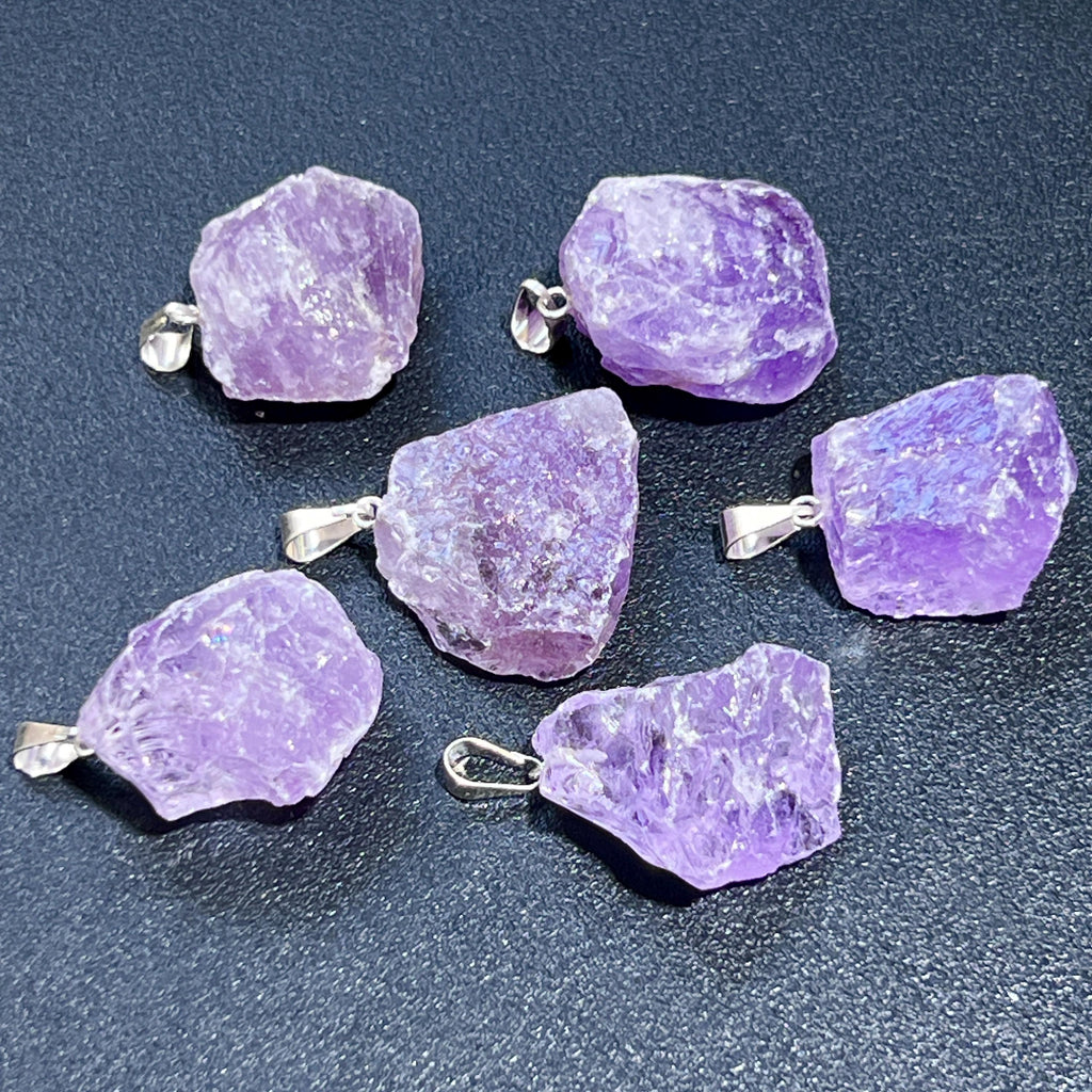 Amethyst Crystal Rough Raw Pendant (Silver Bail) Gemstone Jewelry Necklace Supply Amazing Crystals