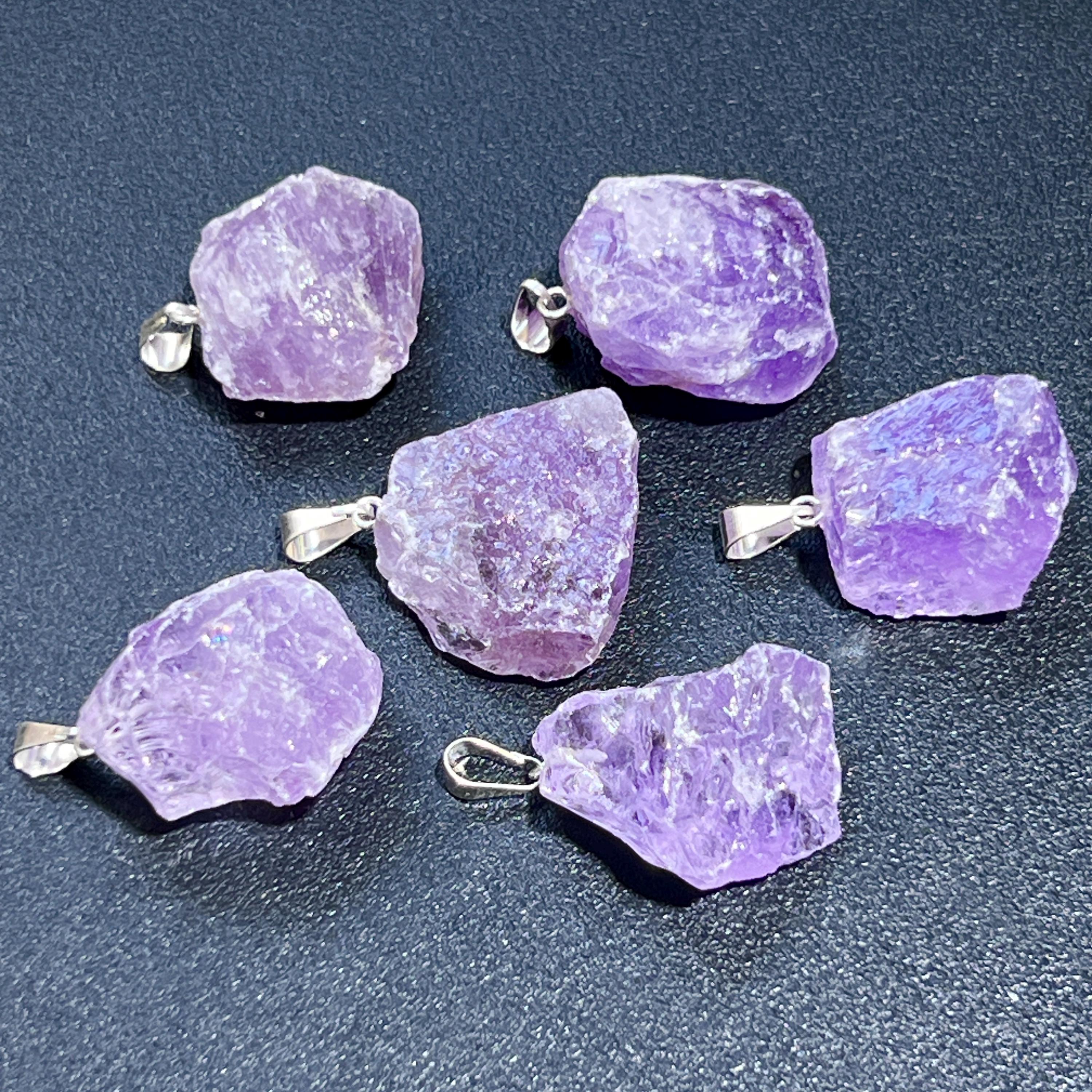 Amethyst Crystal Rough Raw Pendant (Silver Bail) Gemstone Jewelry Necklace Supply Amazing Crystals