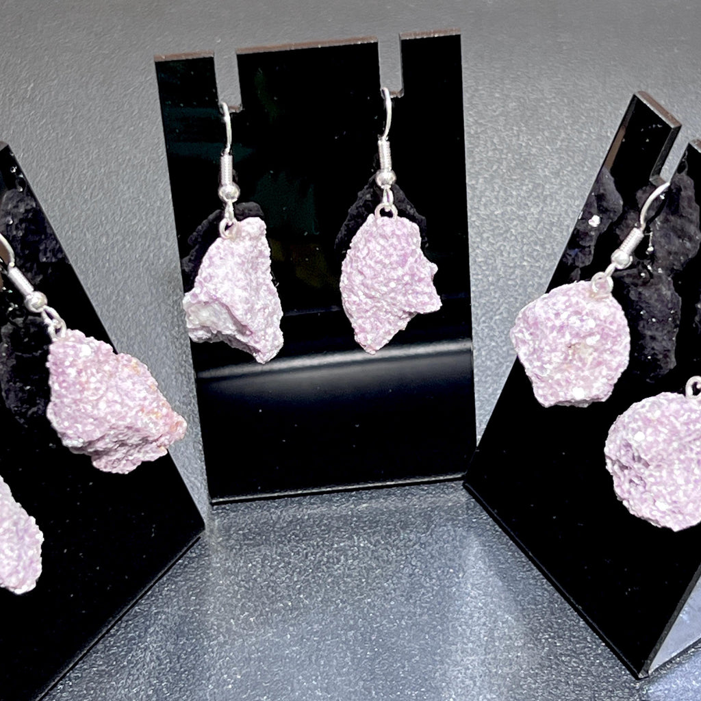 Lilac Lepidolite Raw Crystal Earrings Pair (Stainless Steel Silver Hooks) Rough Gemstone Jewelry Amazing Crystals