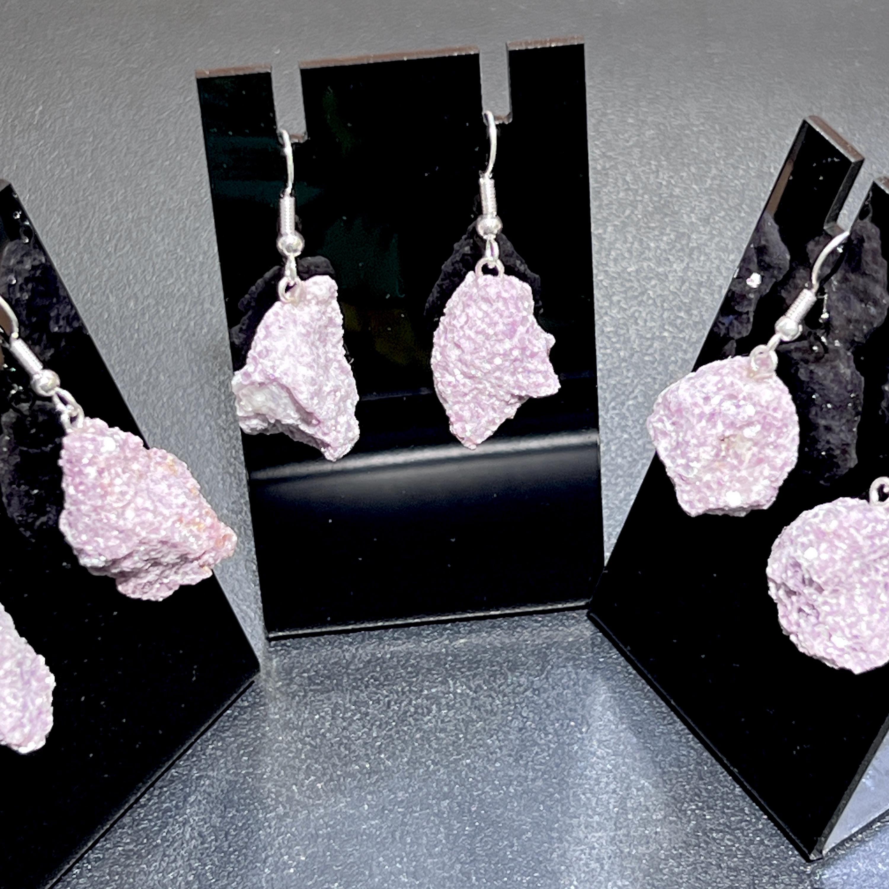 Lilac Lepidolite Raw Crystal Earrings Pair (Stainless Steel Silver Hooks) Rough Gemstone Jewelry Amazing Crystals