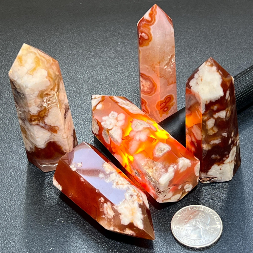 Red Carnelian Flower Agate Point Tower Carving Gemstone Home Decor Supply Amazing Crystals