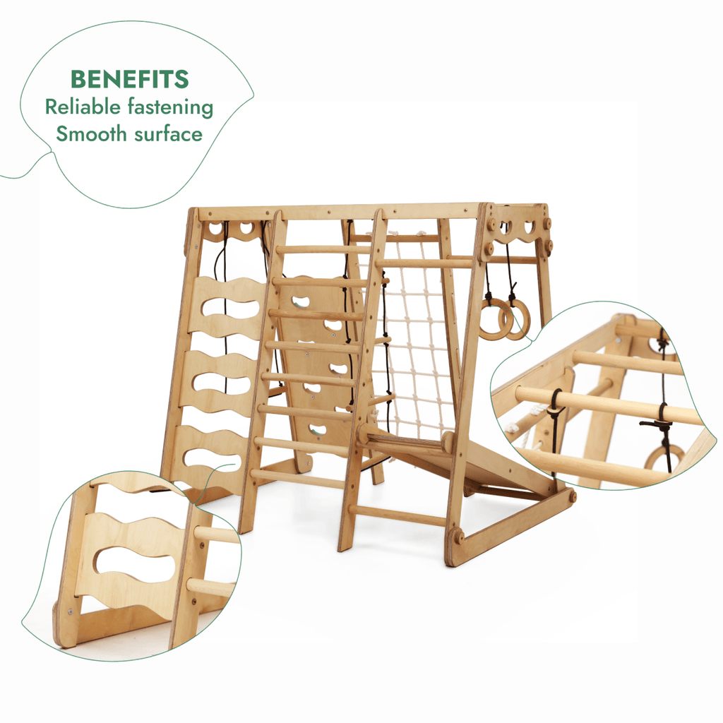 6in1 Indoor Jungle Gym for Toddler: Playground + Swings Set + Slide Board + Rope + Stairs Goodevas B2B