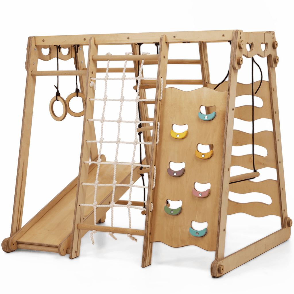 6in1 Indoor Jungle Gym for Toddler: Playground + Swings Set + Slide Board + Rope + Stairs Goodevas B2B
