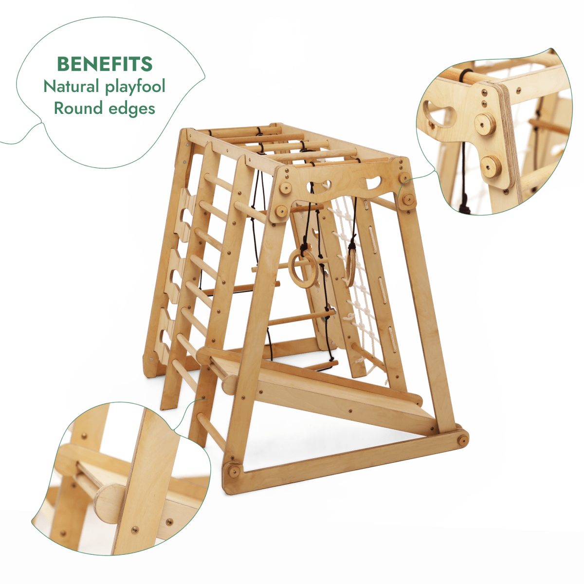 6in1 Indoor Jungle Gym for Toddler: Playground + Swings Set + Slide Board + Rope + Stairs Goodevas B2B