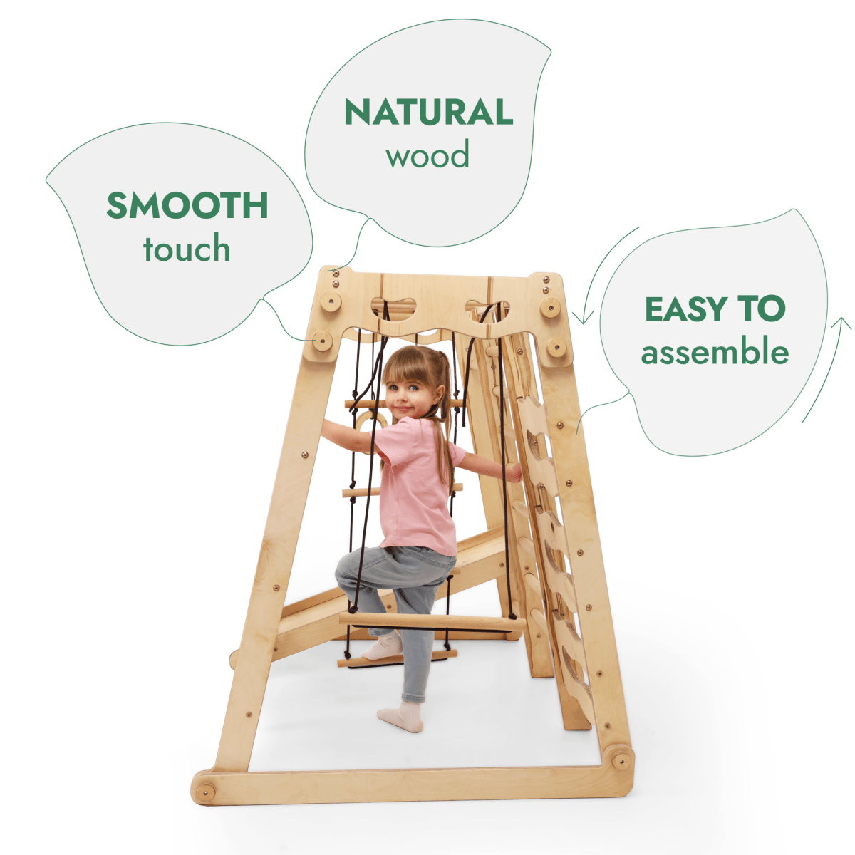 6in1 Indoor Jungle Gym for Toddler: Playground + Swings Set + Slide Board + Rope + Stairs Goodevas B2B