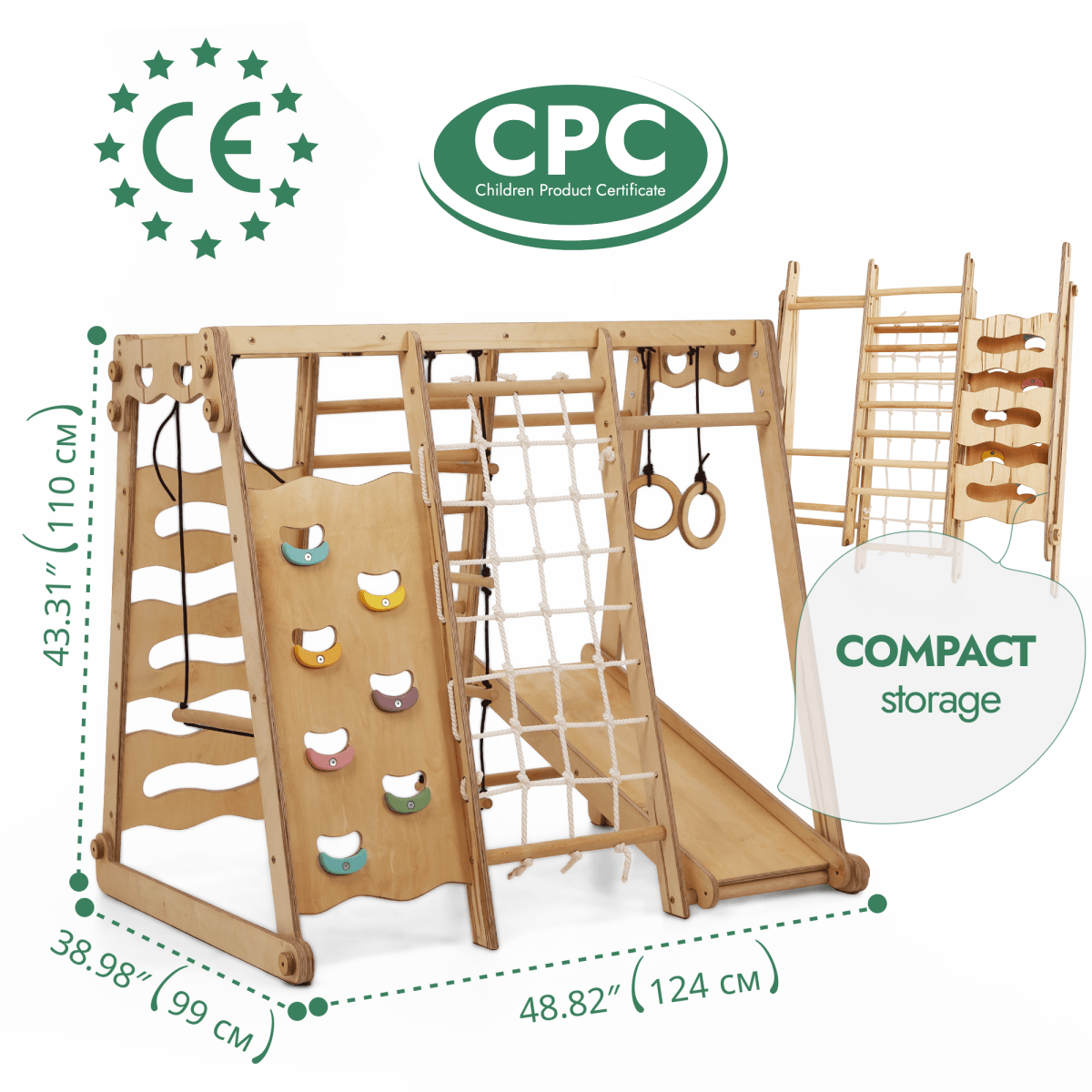 6in1 Indoor Jungle Gym for Toddler: Playground + Swings Set + Slide Board + Rope + Stairs Goodevas B2B