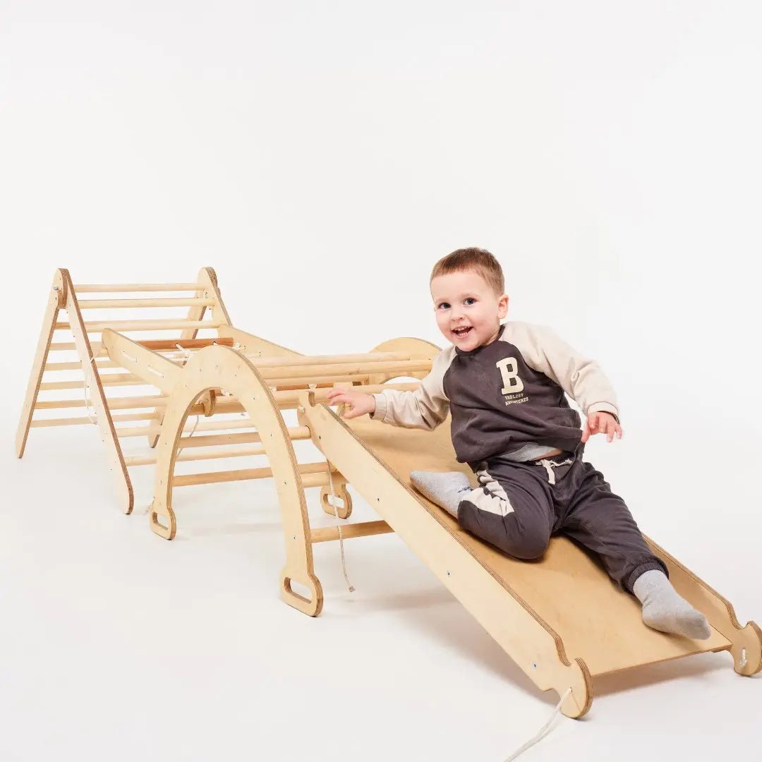 6in1 Montessori Climbing Set: Triangle Ladder + Arch/Rocker + Slide/Ramp + Net + Cushion + Art Addition Goodevas B2B