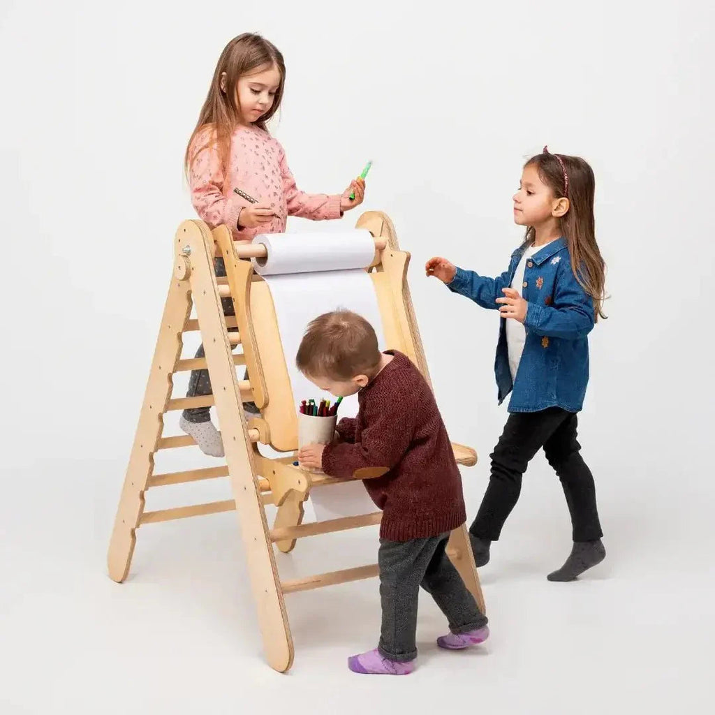 6in1 Montessori Climbing Set: Triangle Ladder + Arch/Rocker + Slide/Ramp + Net + Cushion + Art Addition Goodevas B2B