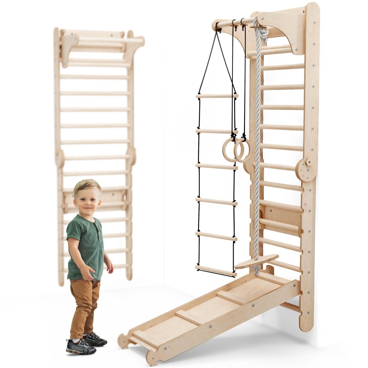 6in1 Wooden Swedish Wall / Climbing ladder for Children + Swing Set + Slide Board Goodevas B2B