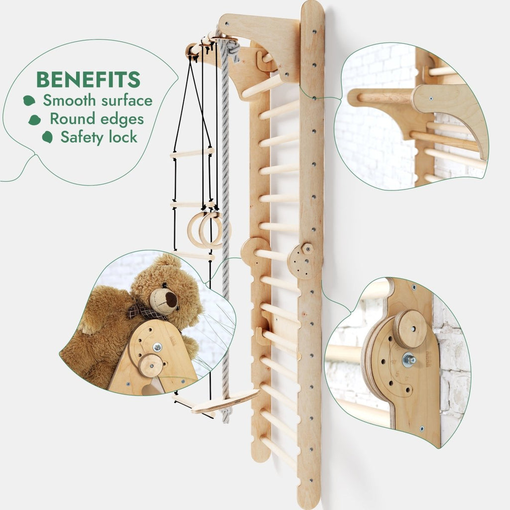 6in1 Wooden Swedish Wall / Climbing ladder for Children + Swing Set + Slide Board Goodevas B2B