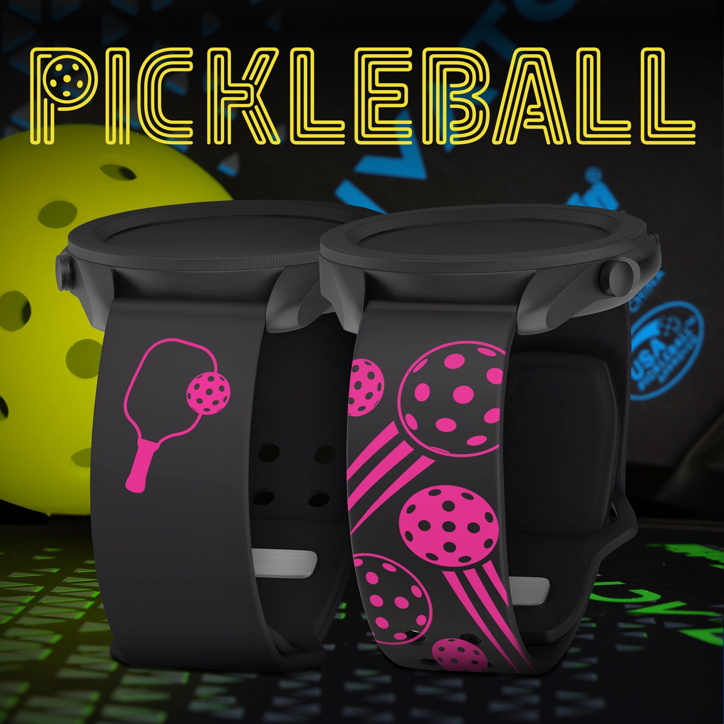 Pickleball HD  Watchband for Samsung, Garmin, Fossil, and More Affinity Bands