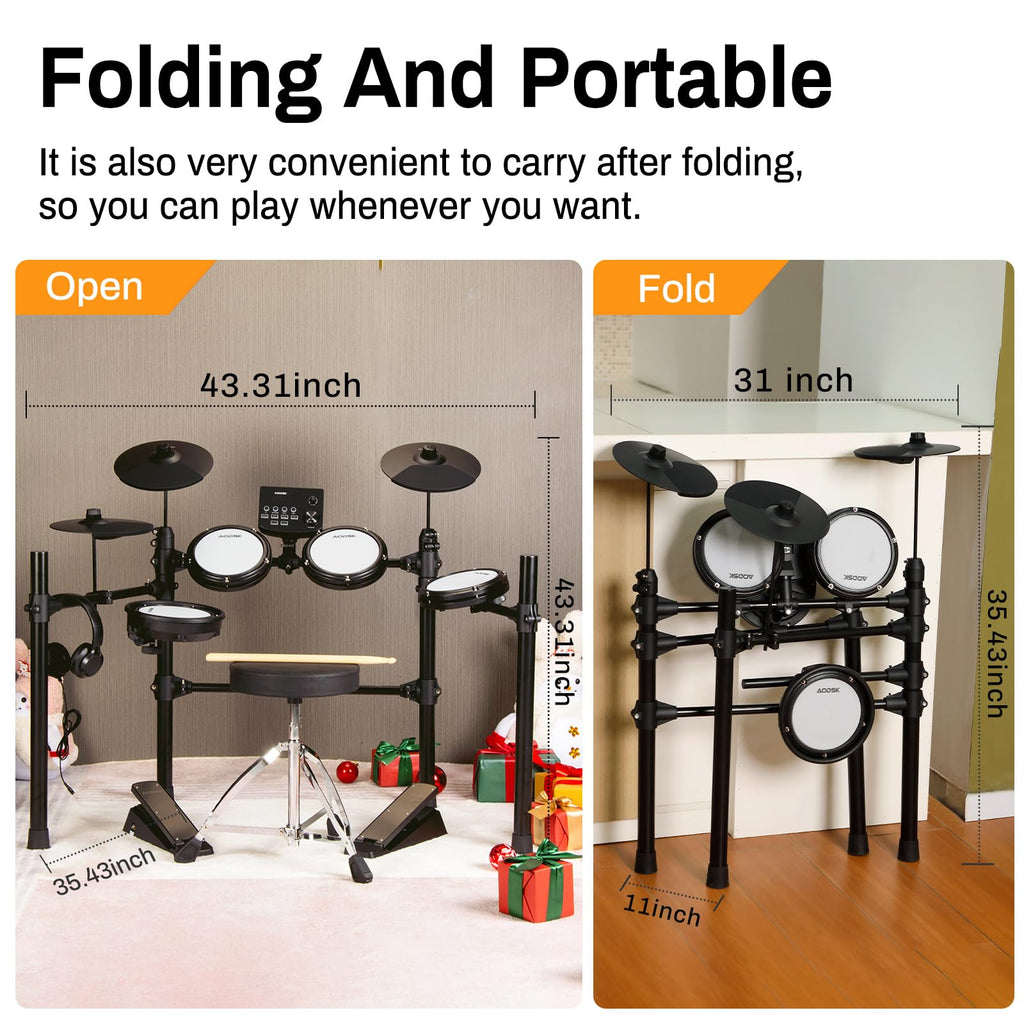 AODSK Electric Drum Set with Quiet Mesh Pads,Electronic Drum for Beginner,USB MIDI,Throne,Headphones,Sticks, Included 15 Kits and 195 Sounds (AED-403-Teenagers Beginners) MindFreakArtistry