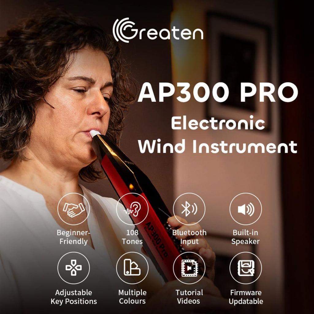 AP 300 Pro Electronic Wind Instrument with Bulit in OTG Recording and LCD Display Screen. 108 Global Tones Digital Saxophone with 6000Ah Battery and Bluetooth. (Golden) MindFreakArtistry