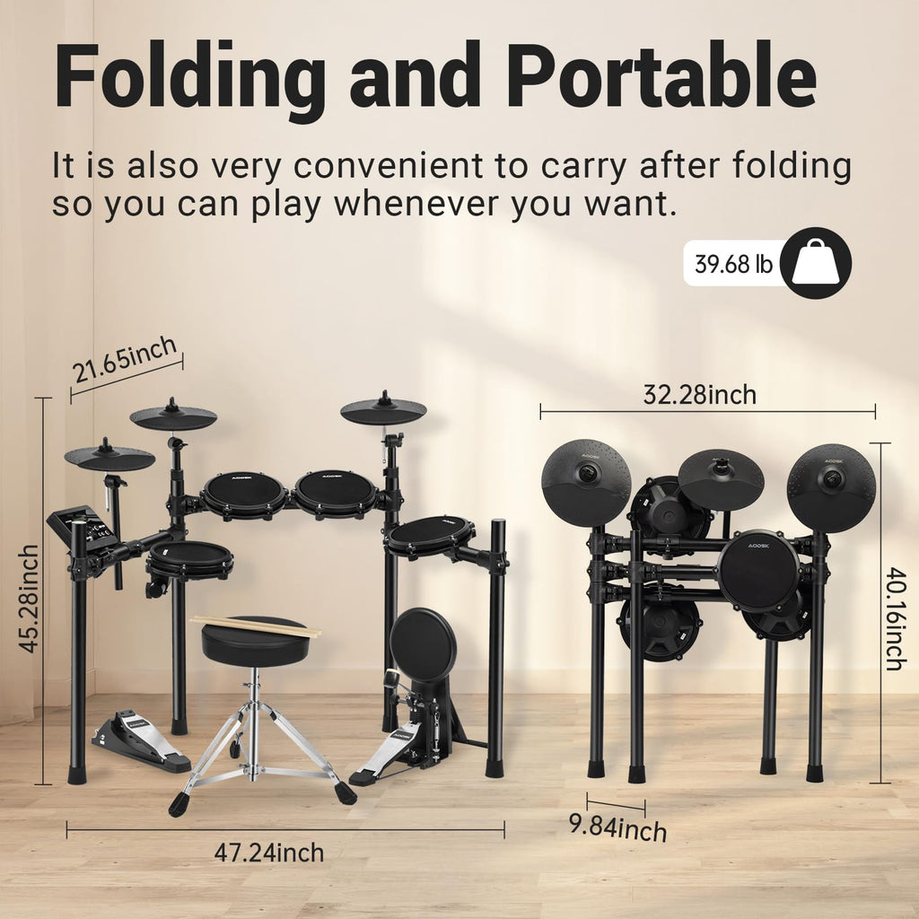 AODSK Electric Drum Set with Quiet Mesh Pads,Electronic Drum for Beginner,USB MIDI,Throne,Headphones,Sticks, Included 15 Kits and 195 Sounds (AED-403-Teenagers Beginners) MindFreakArtistry