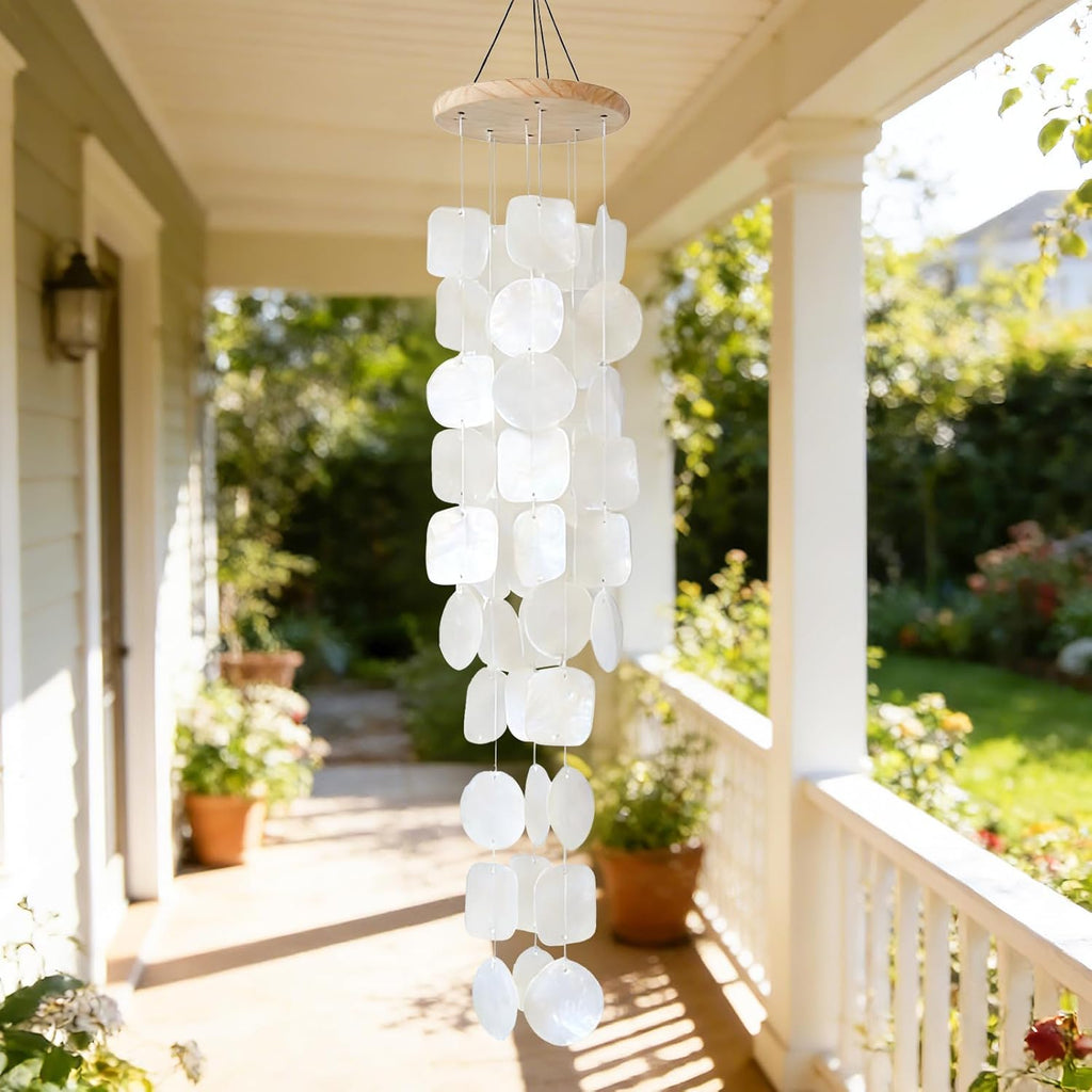 White Seashell Glass Wind Chimes 28" Fashion Hut Jewelry