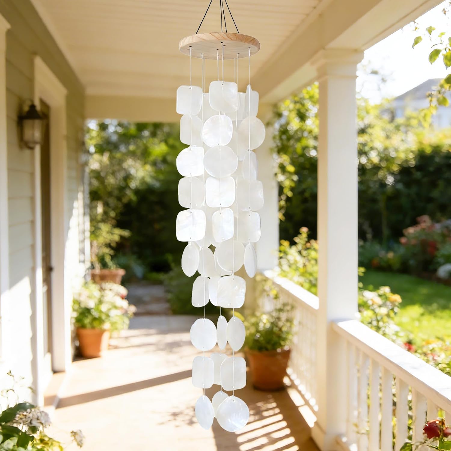White Seashell Glass Wind Chimes 28" Fashion Hut Jewelry