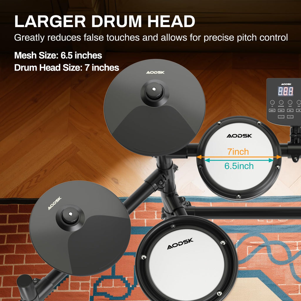 AODSK Electric Drum Set with Quiet Mesh Pads,Electronic Drum for Beginner,USB MIDI,Throne,Headphones,Sticks, Included 15 Kits and 195 Sounds (AED-403-Teenagers Beginners) MindFreakArtistry