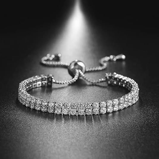 Women's White Gold Plated Tennis Bracelet Adjustable Slider Fashion Hut Jewelry